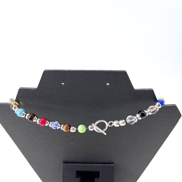 Handmade Womens Boho Silver Tone Colorful Beads Toggle Statement Necklace - Picture 7 of 8